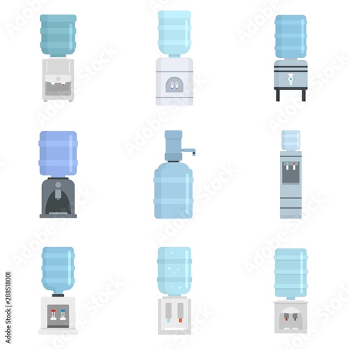 Cooler water icon set. Flat set of cooler water vector icons for web design