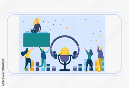 Young people dancing in a nightclub, listening to music, a DJ concert. Quiet disco, party headphones, equalizer, disco