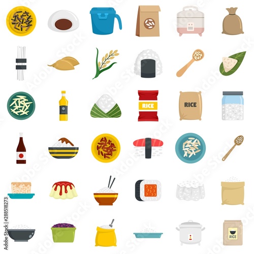 Rice icons set. Flat set of rice vector icons for web design