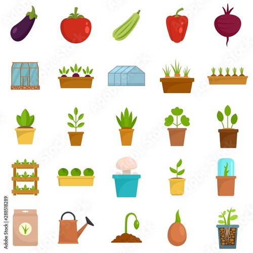 Greenhouse icon set. Flat set of greenhouse vector icons for web design