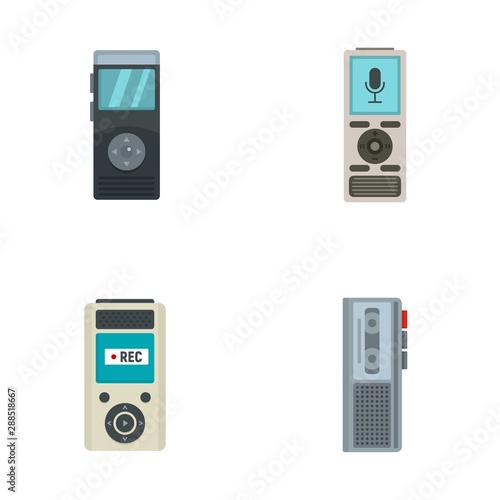 Dictaphone icons set. Flat set of dictaphone vector icons for web design