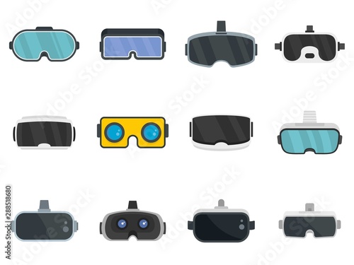 Game goggles icons set. Flat set of game goggles vector icons for web design