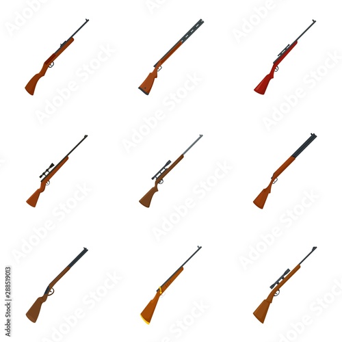 Hunting rifle icons set. Flat set of hunting rifle vector icons for web design