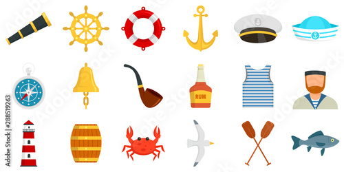 Sailor icons set. Flat set of sailor vector icons for web design