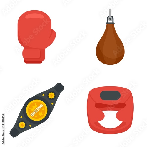 Boxing icons set. Flat set of boxing vector icons for web design