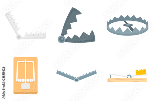 Trap icons set. Flat set of trap vector icons for web design photo