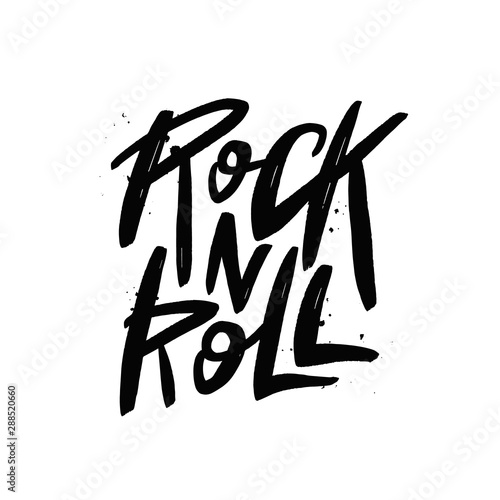 Rock n Roll brush lettering inscription. Handwrittern typography print for card, banner, t-shirt, poster.