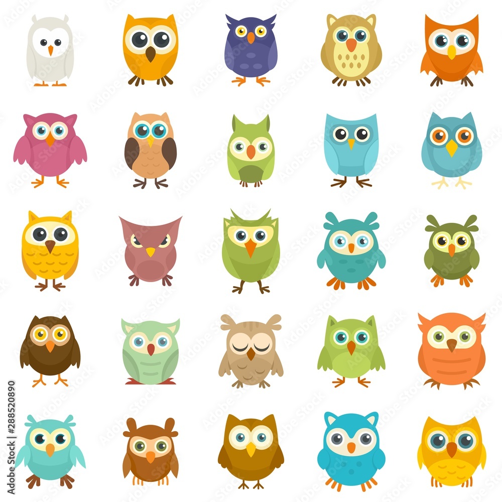 Fototapeta premium Owl icons set. Flat set of owl vector icons for web design