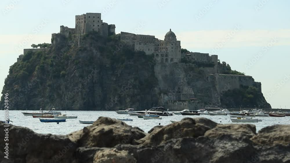 Ancient Aragonese Castle in Ischia Ponte. The fortification stands on a peninsula of volcanic rock connected to the village of Ponte. Ancient Aragonese Castle in Ischia Ponte. The fortification stands on a peninsula of volcanic rock connected to the village of Ponte.