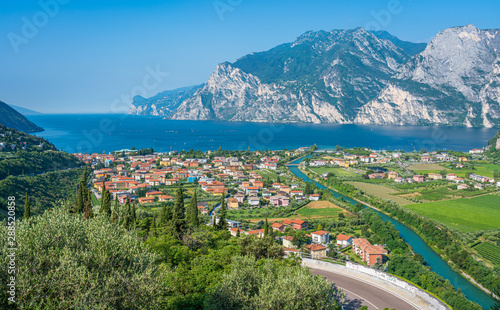 Panoramic view of Riva del Garda on Lake Garda. Province of Trento, Trentino Alto Adige, Italy.