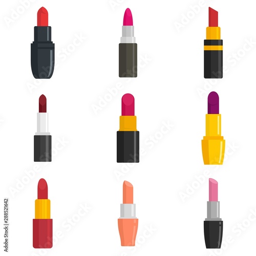 Lipstick icons set. Flat set of lipstick vector icons for web design