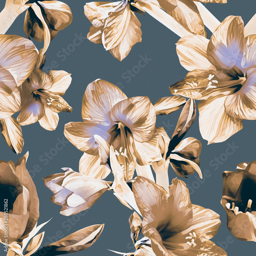Amaryllis seamless pattern. Floral illustration.
