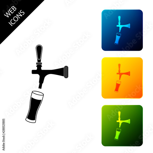 Beer tap with glass icon isolated. Set icons colorful square buttons. Vector Illustration