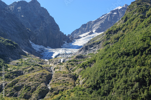 Closeup view of mountains scenes in national park Dombay  Caucasus