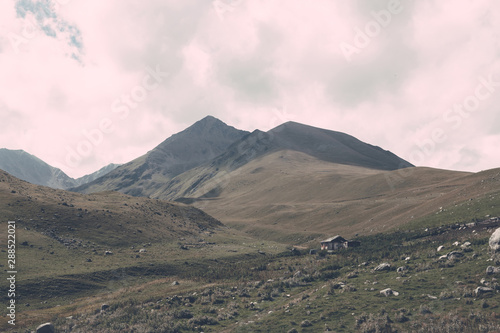 Closeup view mountains scenes in national park Dombay, Caucasus