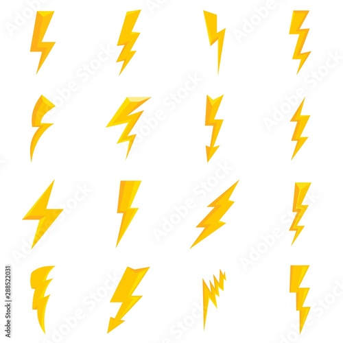Lightning bolt icons set. Flat set of lightning bolt vector icons for web design