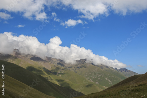 Closeup view mountains scenes in national park Dombay, Caucasus