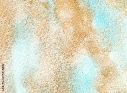 Hand drawn Watercolor gold Turquoise Background. Watercolor Wash. © Hanna