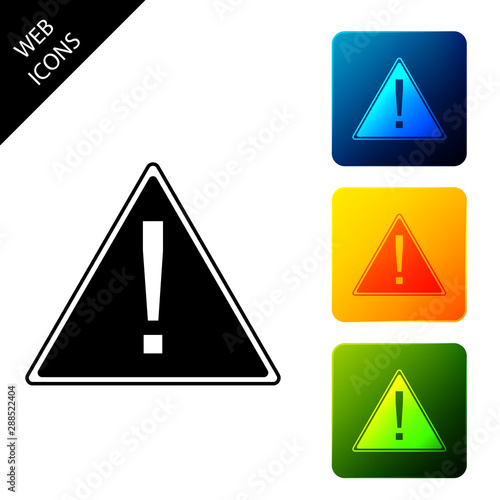 Free Download Exclamation mark in triangle icon isolated. Hazard warning sign, careful, attention, danger warning important information sign. Set icons colorful square buttons. Vector Illustration - GFXLoad