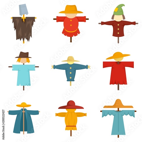 Scarecrow icons set. Flat set of scarecrow vector icons for web design photo