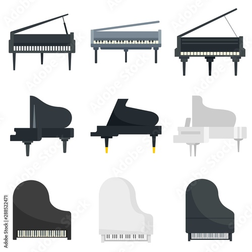Grand piano icons set. Flat set of grand piano vector icons for web design photo