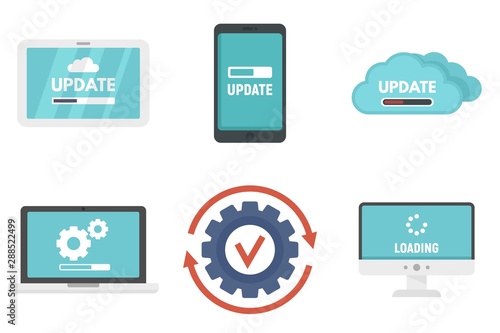 System update icons set. Flat set of system update vector icons for web design