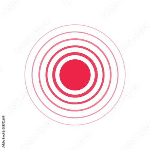 Pain circle red icon for medical painkiller drug medicine. Body painful spot marks. Flat vector illustration