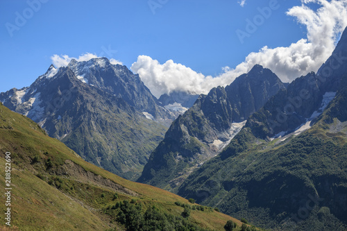 Closeup view mountains scenes in national park Dombai, Caucasus, Russia