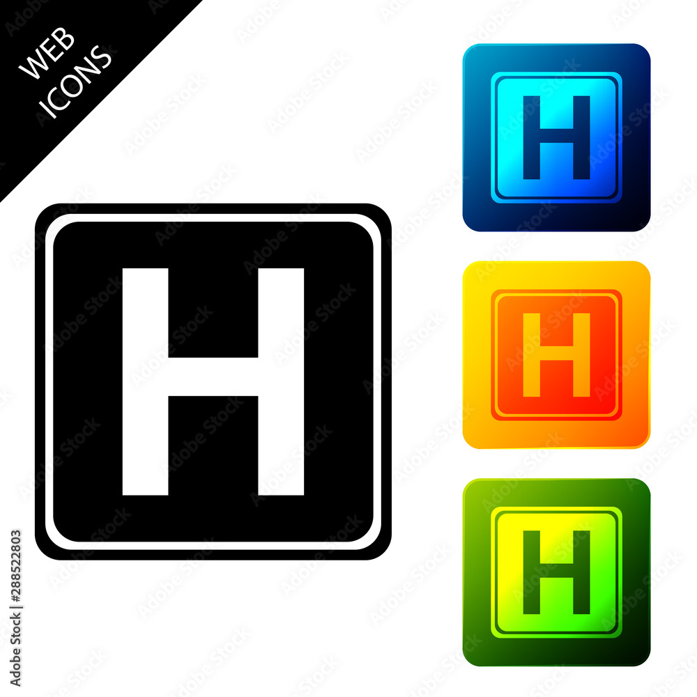Hospital sign icon isolated. Set icons colorful square buttons. Vector Illustration Hospital sign icon isolated. Set icons colorful square buttons. Vector Illustration