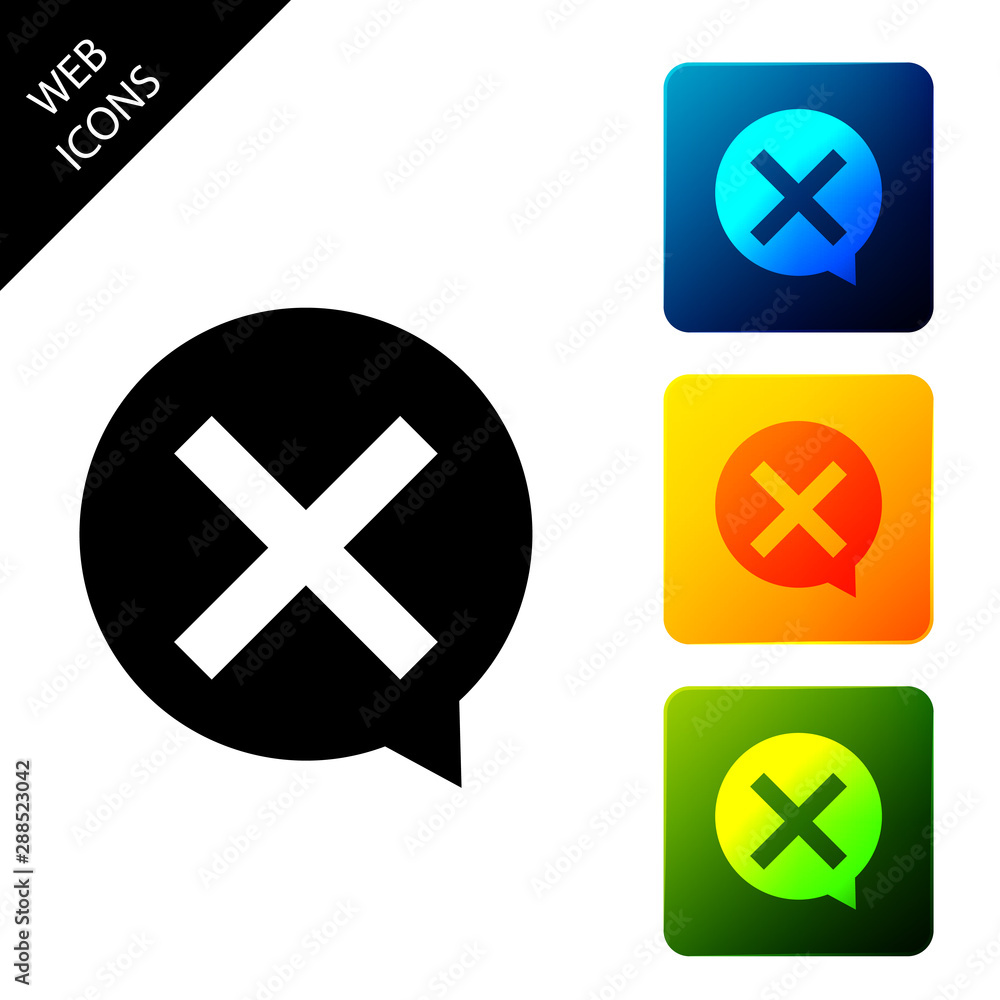 Fototapeta premium X Mark, Cross in circle icon isolated. Check cross mark icon. Set icons colorful square buttons. Vector Illustration