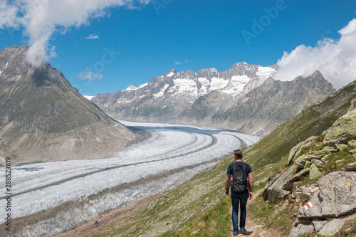 Panorama of mountains scene, walk through the great Aletsch Glacier © TravelFlow