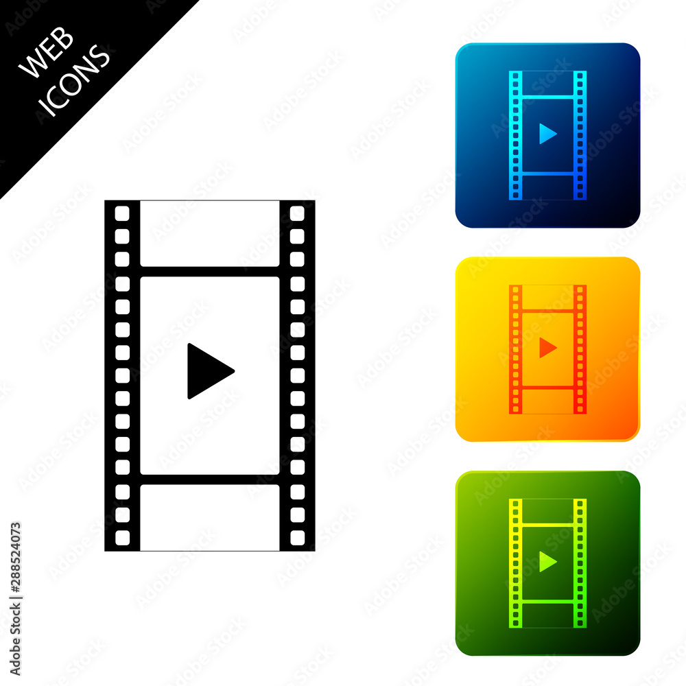 Obraz premium Play Video icon isolated. Film strip with play sign. Set icons colorful square buttons. Vector Illustration