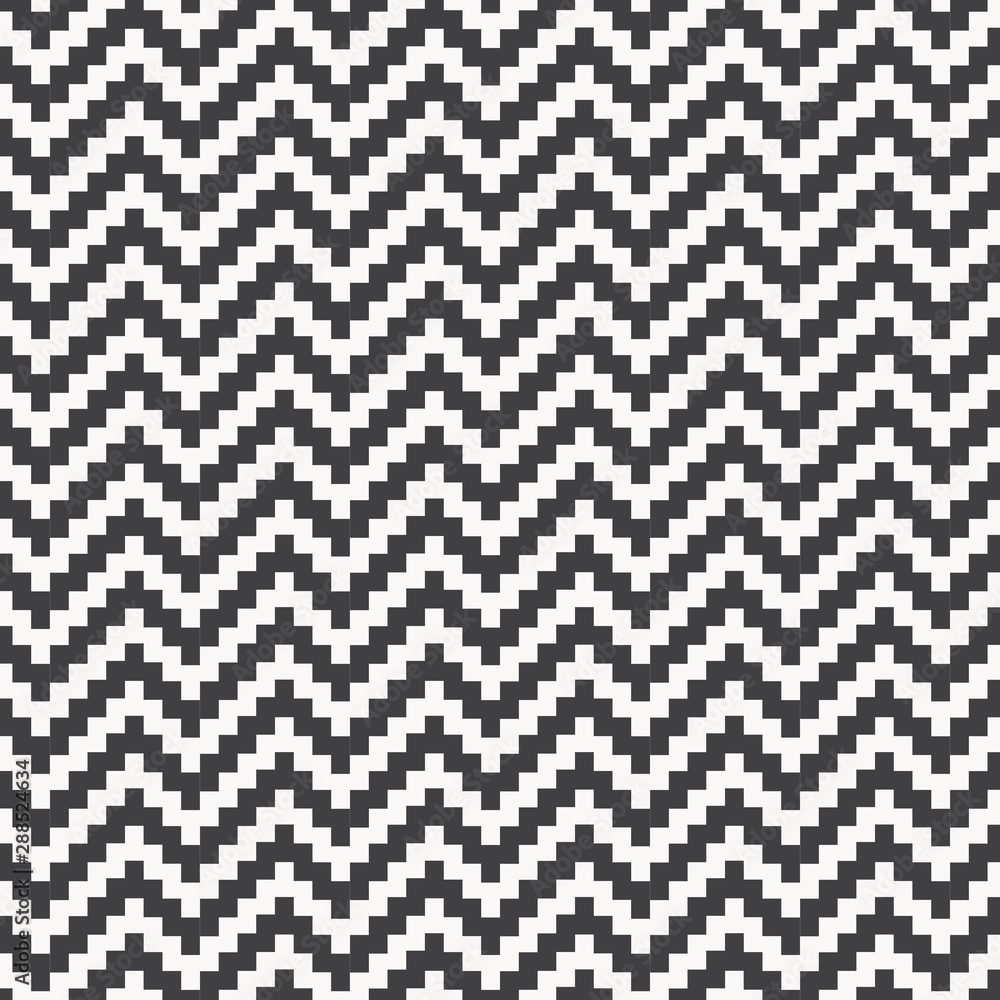 Geometric vector pattern, repeating small square black and white in wavy pixel. pattern is clean for fabric, wallpaper, printing. Pattern is on swatches panel.