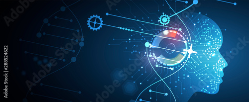Abstract artificial intelligence DNA technology. Science and social concept.  Futuristic connection structure background