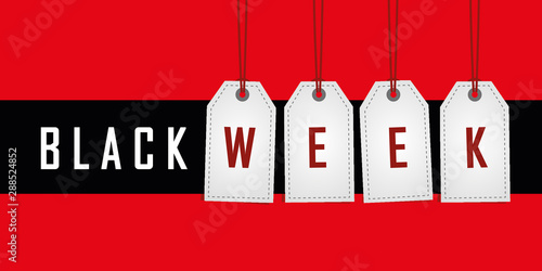 black week promotion hanging label on red background vector illustration EPS10