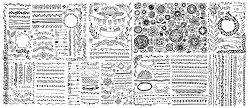 big set of doodle sketch flower design elements, floral drawing