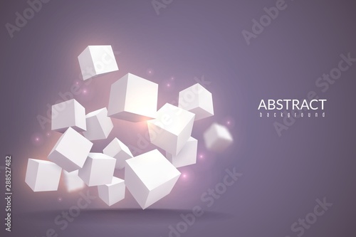 3d cubes background. Digital poster with cubes. White blocks in perspective, internet connection technology vector concept photo