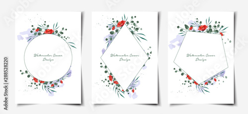 Set of geometric minimal watercolor floral cover template