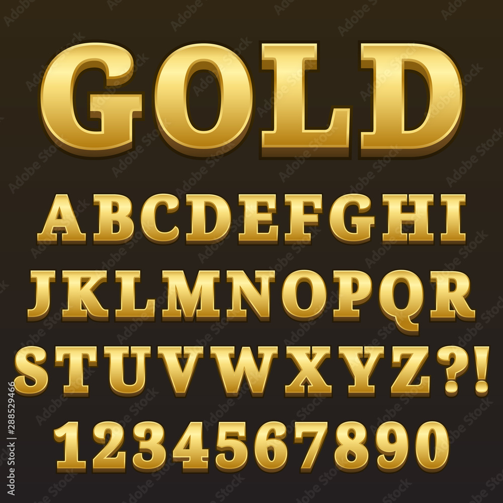 Letter Alphabet With Numbers Gold Glossy Style Design Letter Alphabet With Numbers Gold Glossy Style Design