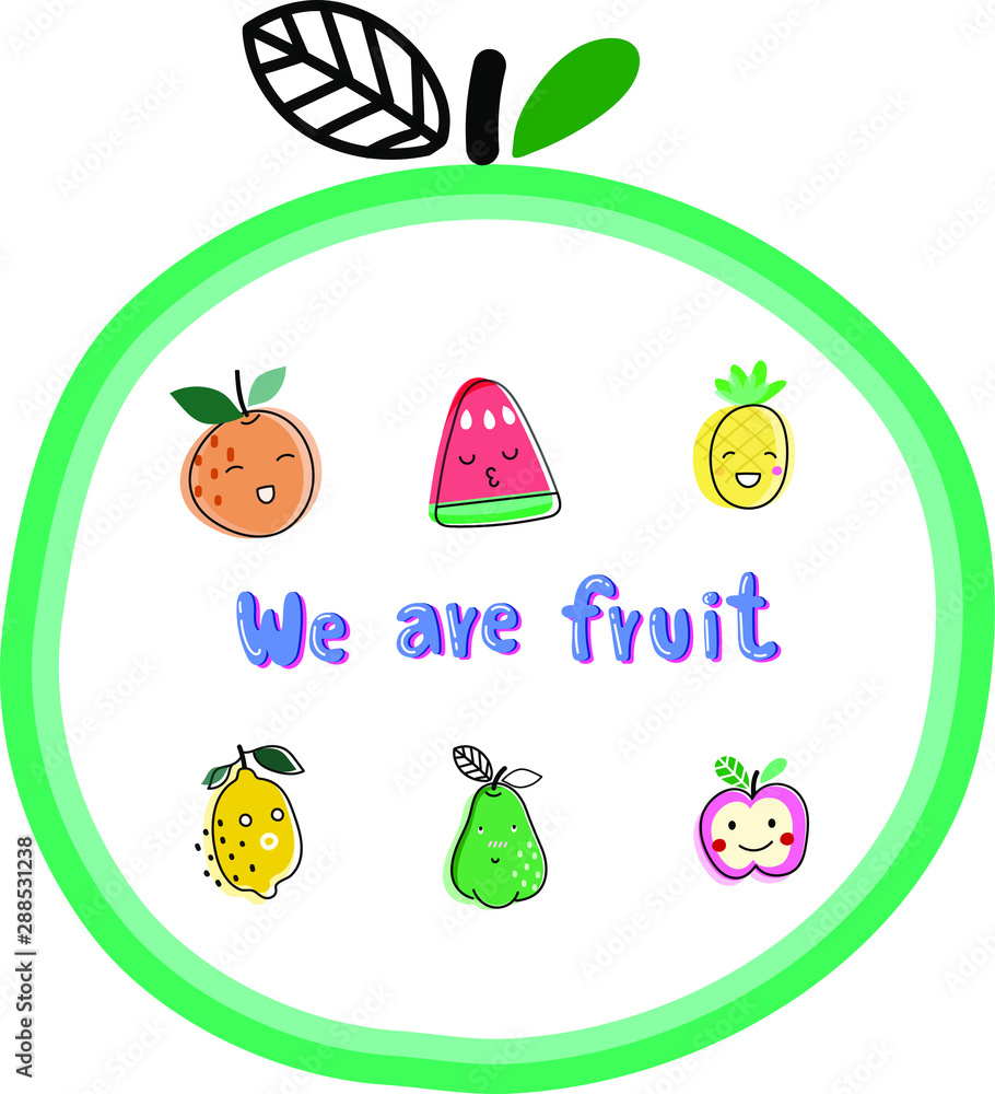 vector collection cute tropical fruit in minimal flat cartoon style