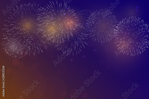 colorful fireworks vector on dark blue background with sparking bokeh