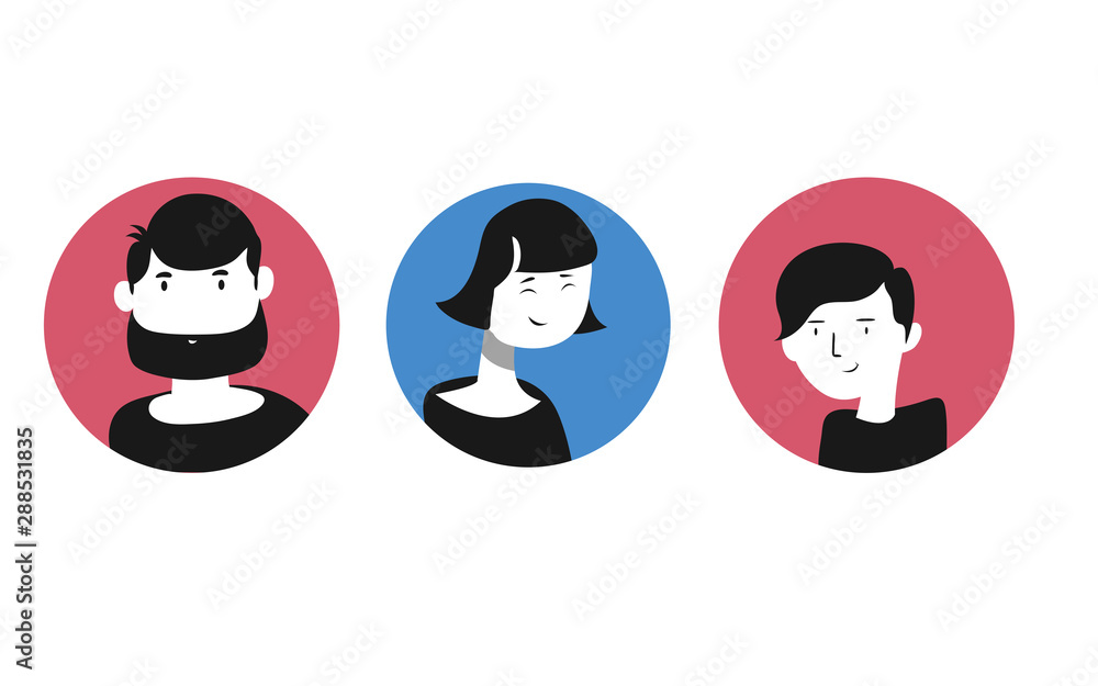 People Avatar Set Vector. Man Woman. People User Person. Trendy Image. Comic Face Art. Cheerful Worker Avatar. Round Portrait. Cute Employer. Flat Cartoon Character Illustration People Avatar Set Vector. Man Woman. People User Person. Trendy Image. Comic Face Art. Cheerful Worker Avatar. Round Portrait. Cute Employer. Flat Cartoon Character Illustration