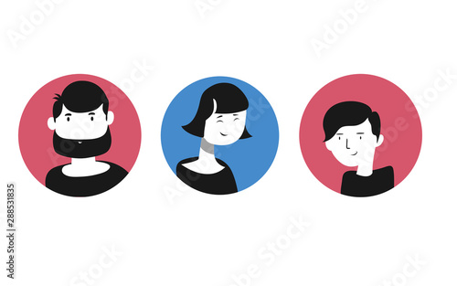 People Avatar Set Vector. Man  Woman. People User Person. Trendy Image. Comic Face Art. Cheerful Worker Avatar. Round Portrait. Cute Employer. Flat Cartoon Character Illustration
