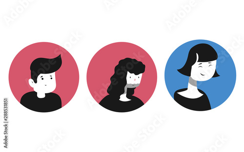 People Avatar Set Vector. Man  Woman. People User Person. Trendy Image. Comic Face Art. Cheerful Worker Avatar. Round Portrait. Cute Employer. Flat Cartoon Character Illustration