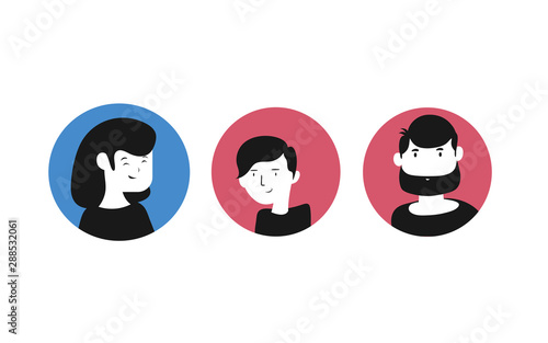 People Avatar Set Vector. Man  Woman. People User Person. Trendy Image. Comic Face Art. Cheerful Worker Avatar. Round Portrait. Cute Employer. Flat Cartoon Character Illustration