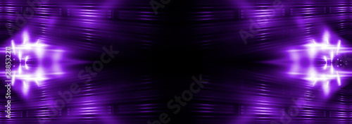 Empty stage. Violet neon, abstract blue background. Rays of searchlights, light, abstract tunnel, corridor.