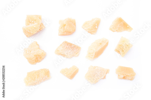 Parmesan cheese pieces isolated