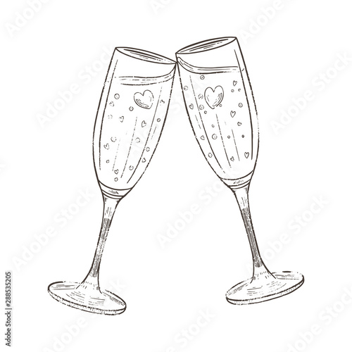Champagne Glasses Cheers Heart Bubbles Wedding Engagement