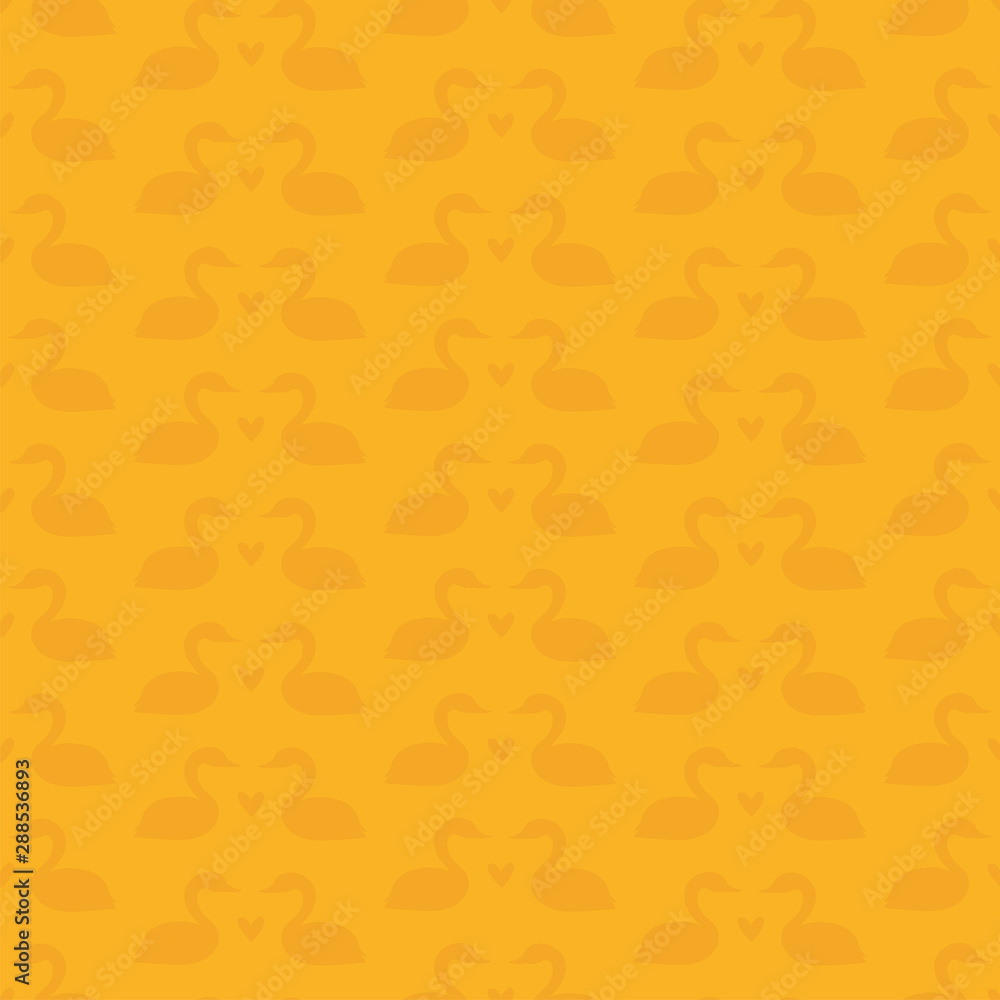 Yellow seamless pattern with swans and hearts Yellow seamless pattern with swans and hearts