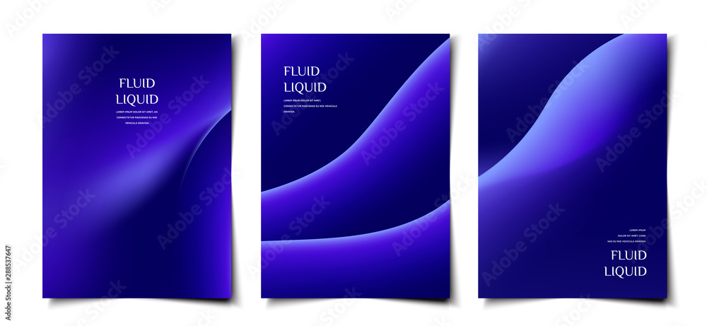 Set of elegant smooth 3d abstract fluid shape cover, poster, wallpaper design template